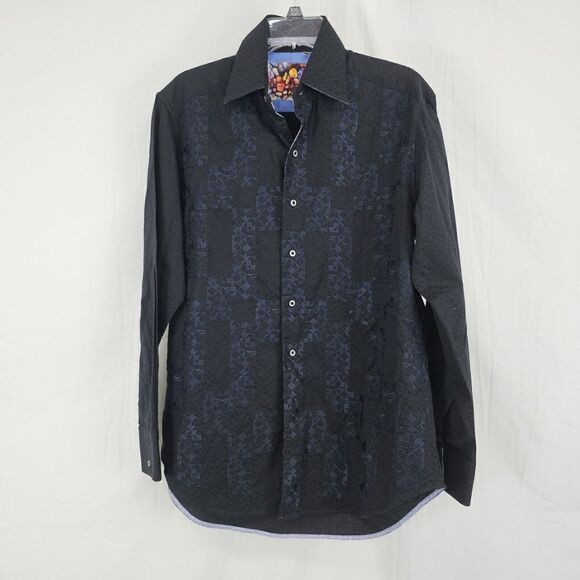 Robert Graham Shirt Mens Small Button Up Long Sleeve Black Geometric Flip Cuffs - Picture 1 of 9